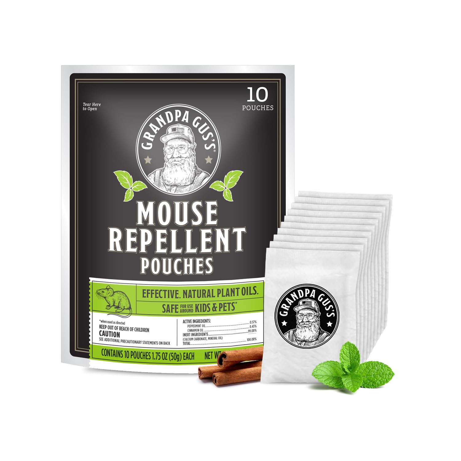 Grandpa Gus's Mouse Repellent Pouches, Peppermint &amp; Cinnamon, Pack of 10