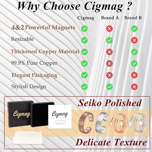 Miniatura 8 de 4 anillos de cobre para mujer, anillos magnéticos, imanes fuertes, cobre puro, ajustables