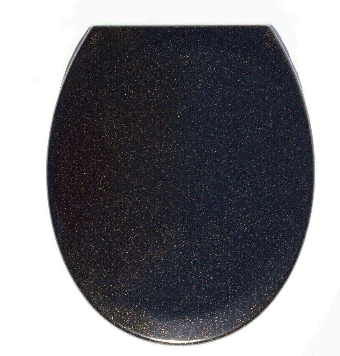 Rts Black W/Gold Glitter Black Soft Close Toilet Seat One Button Release Top/Bottom Fix