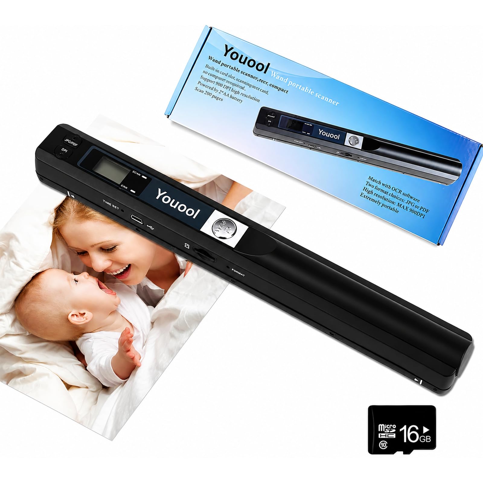 Mini Scanner Portable A4 avec Carte 16GTF, De Main Scanner D'Images USB NuméRisation Couleur à 900 dpi A4 NuméRisation à Scanners De Documents Portable Au Format JPG/PDF