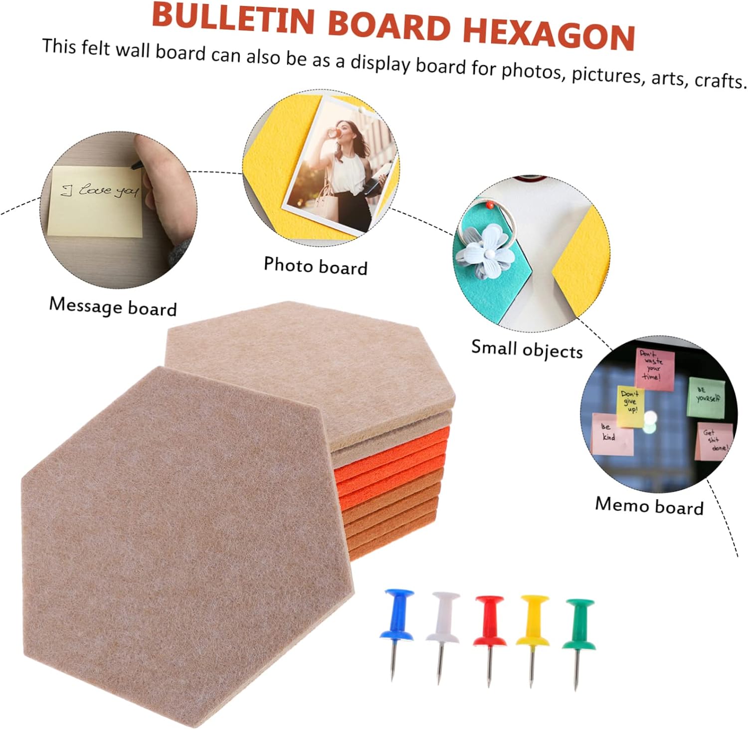 Alipis 10pcs Felt Bulletin Board Hexagon Memo Board Adhesive Wall Art Office School Decor Picture Display Pin