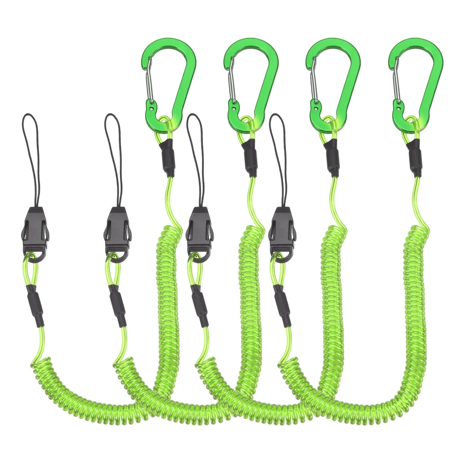 PATIKIL Fishing Lanyard, (1000mm Length, Green) (4Pcs), Retractable Coiled Tether Anti-lost Rope Coiled with Carabiners and Detachable Buckle, Suit for - Fishing/Hunting /Hiking/Boating