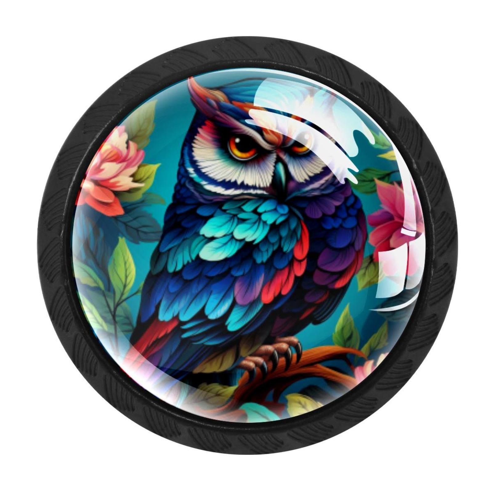 CHENZZZZ 4 Pack Owl Dresser Drawer Cabinet Knobs Round Crystal Glass Knobs Pulls Handles for Kitchen Wardrobe Cupboard Door Hardware