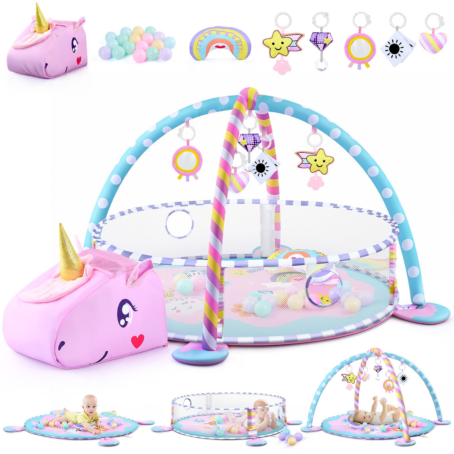 WeeHomm Alfombra de Juego y Actividades para Bebés con 6 Juguetes Sensoriales