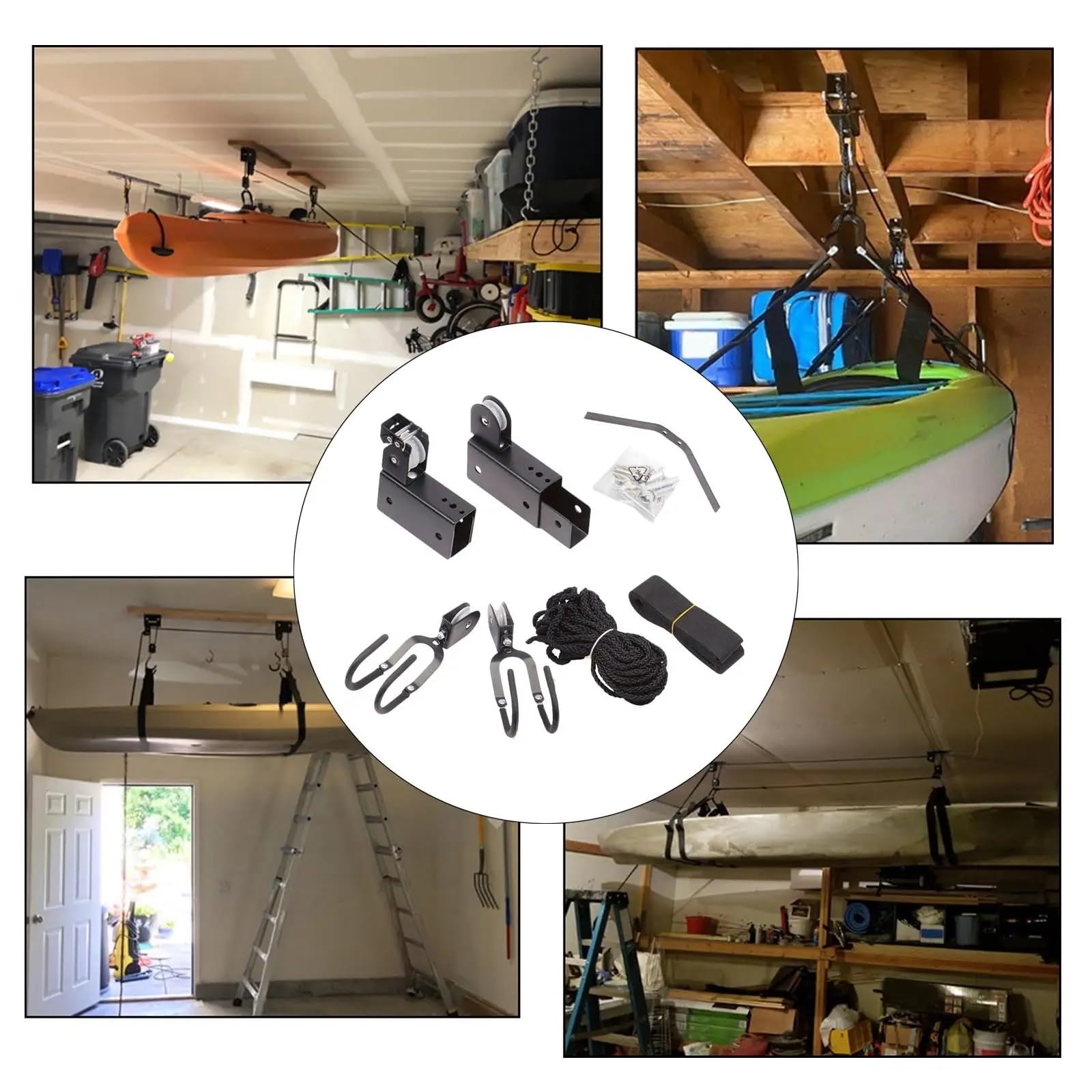 Kajak-deckenlift Kajak-Hebezeug for die Garagen-Deckenlagerung, for Aufhängen an der Decke, Fahrrad-Hebe-Flaschenzugsystem Garagen-lagerlift