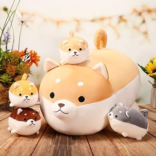 5 Pcs Stuffed Mommy Babies Dog Pillows 17.7 Inch Shiba Inu Plush Animals Toys with 5.9 Inch Small Corgi Dog Puppy Babies Plush Pillows 4 in 1 Baby Dog in Her Tummy Christmas Plush Gifts for Girl Boy