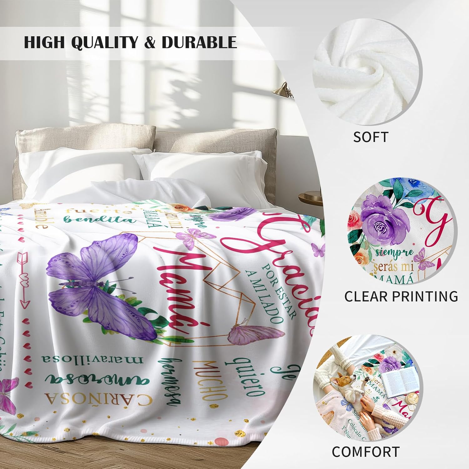 ZWERIVP Regalos para Mama Dia De Las Madres, Cumpleaño in Spanish, Mom Birthday Gift from Daughter Son, Mamá Throw Blanket 60" X 50", Mom Birthday Gift Ideas, Regalos para Mama Cumpleaños - Image 5