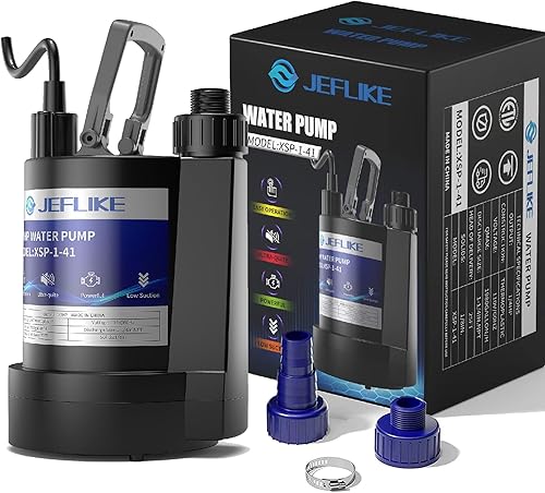 JEFLIKE Bomba de agua de 14 HP 1980 GPH Bomba de sumidero Bomba de sumidero Mango giratorio termoplástico sumergible para bañera de hidromasaje,