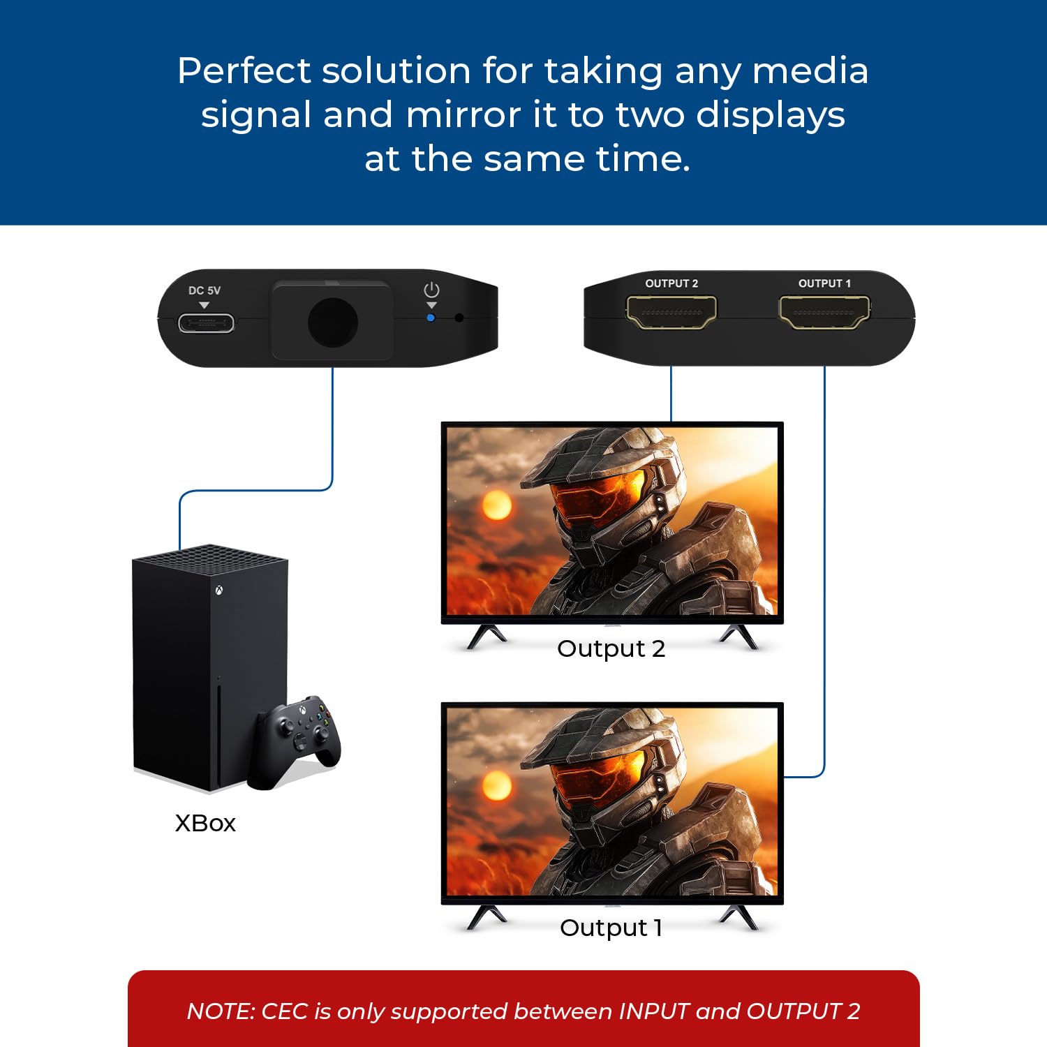 OREI Répartiteur HDMI 4K 1 entrée 2 sorties 4:4 8 bits - Boitier HDMI 2.0, HDCP 2.2, 18 Gbit/s, 4K @ 60Hz HDMI Duplicateur/distributeur UltaHD haute résolution 1x2 (UHDS-102C)