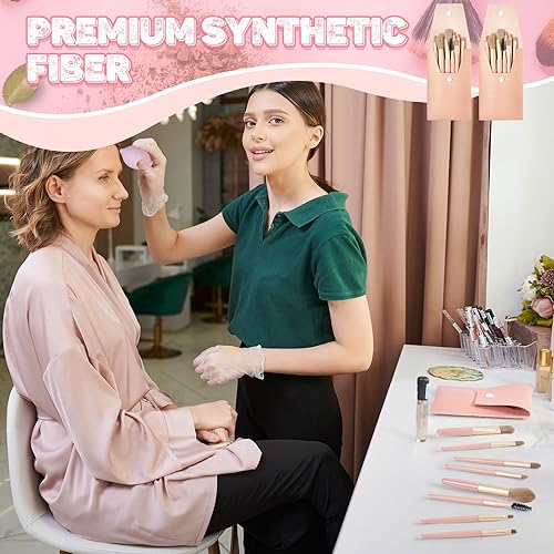 Miniatura 7 de SiliFine Juego de 20 brochas de maquillaje de viaje, 10 mini brochas de maquillaje de viaje con bolsa, 10 esponjas de maquillaje de princesa, juego