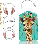 2 Étiquettes de bagages Pack Travel Stamp, Mignon PU Cuir pour valises avec housse et boucle en acier inoxydable, style passeport rétro TSA Identification approuvée pour Cruise (Giraffe)