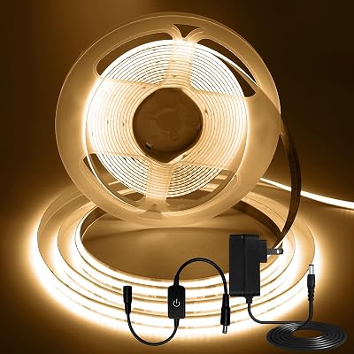 5M COB LED Light Strips 3000K Warm White LED Light with 12V Plug