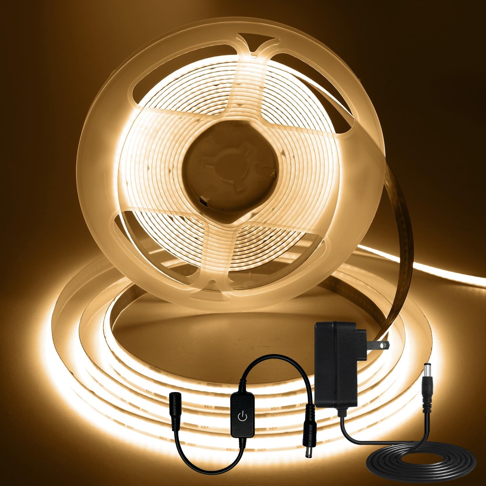16.4FT 3000K Warm White COB LED Strip Lights with DC12V Adapter