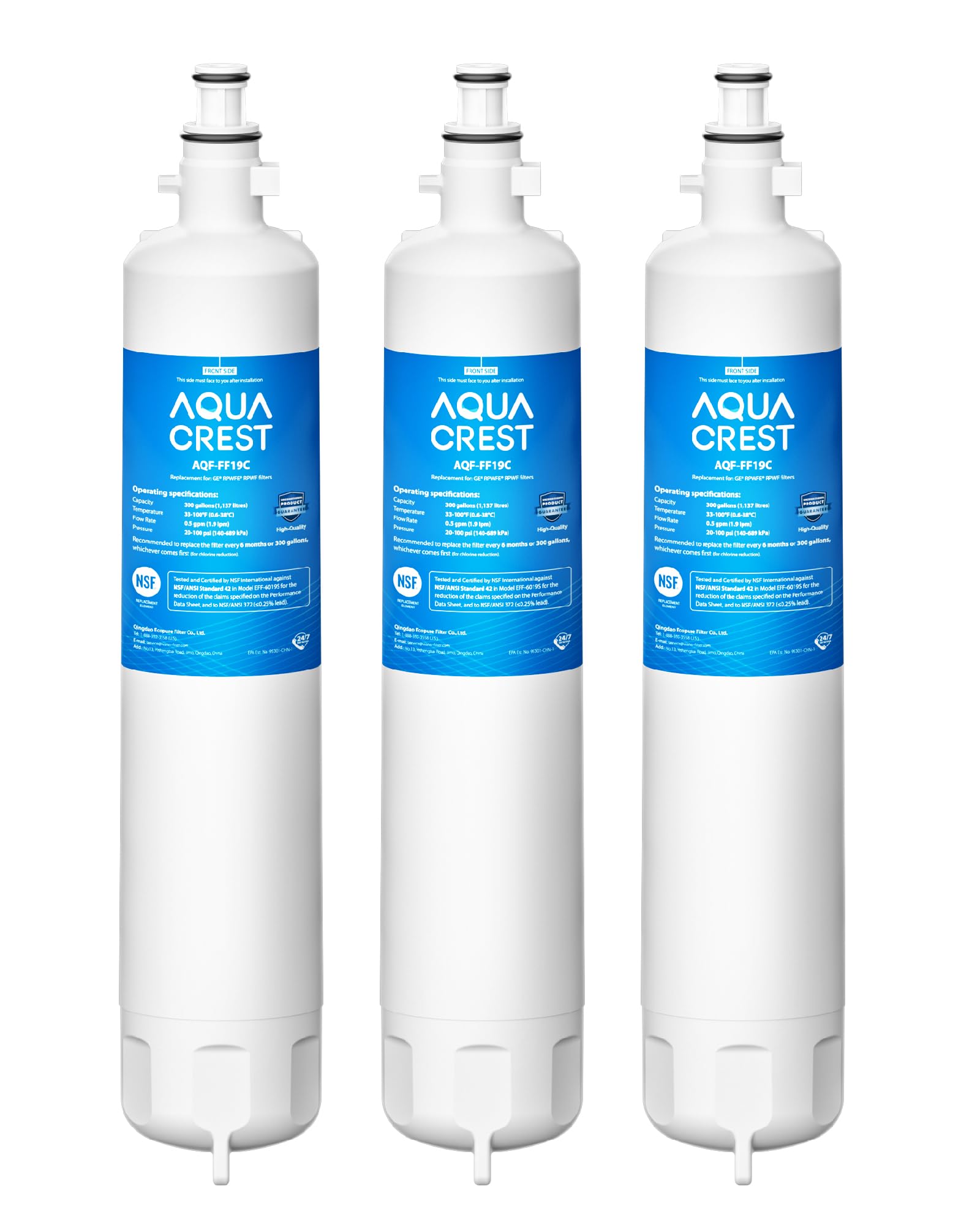AQUA CREST Replacement for GE® RPWFE®, RPWF (with CHIP) Refrigerator Water Filter, Compatible with GYE22HMKES, GYS22GMNES, GYE22HBLTS, DFE28JSKSS, GFE28HMHES, GNE29GYNFS, 3 Filters