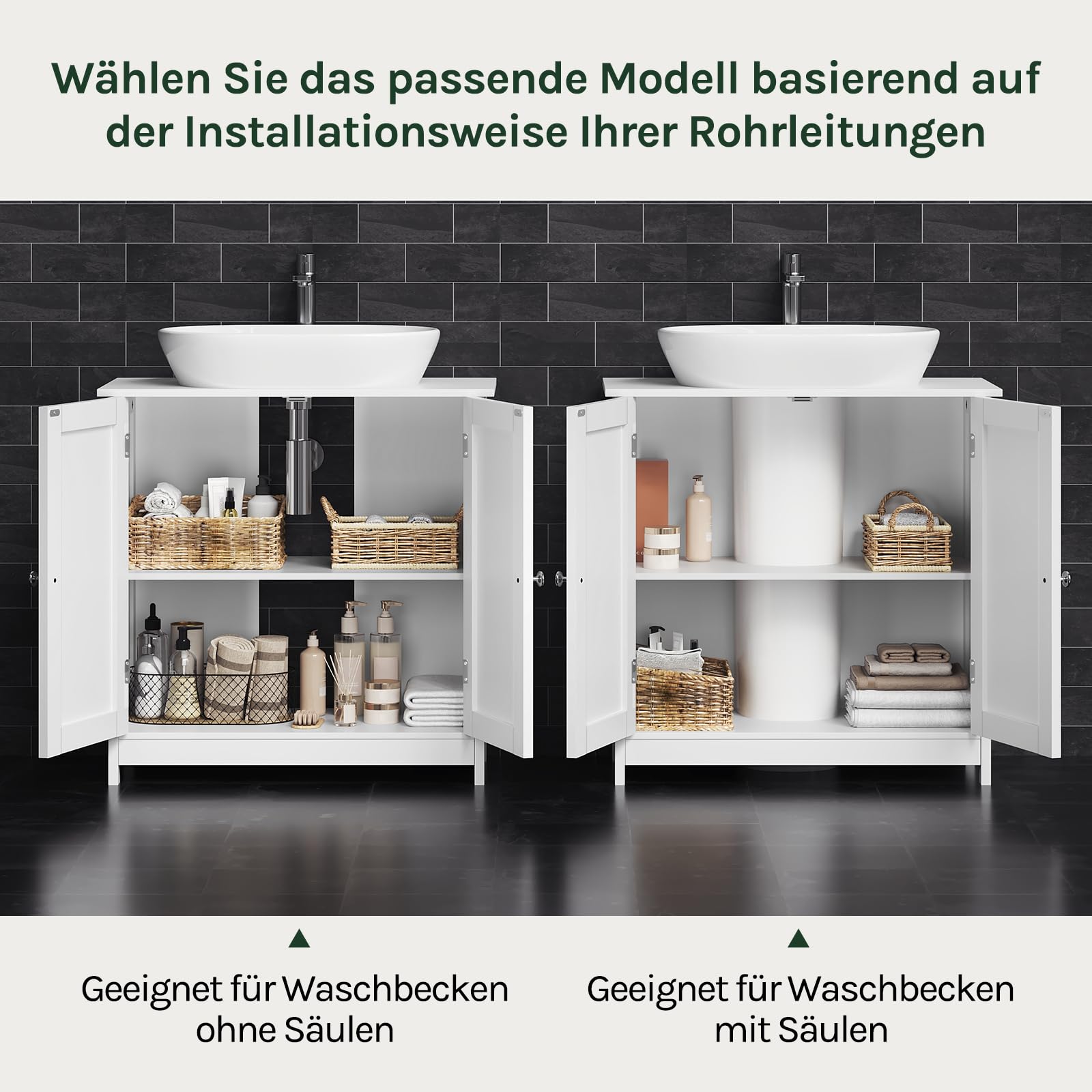 WOLTU Waschbeckenunterschrank, Unterschrank Waschbecken, Waschtischunterschrank, Badunterschrank, Weiß, 60x30x60 cm