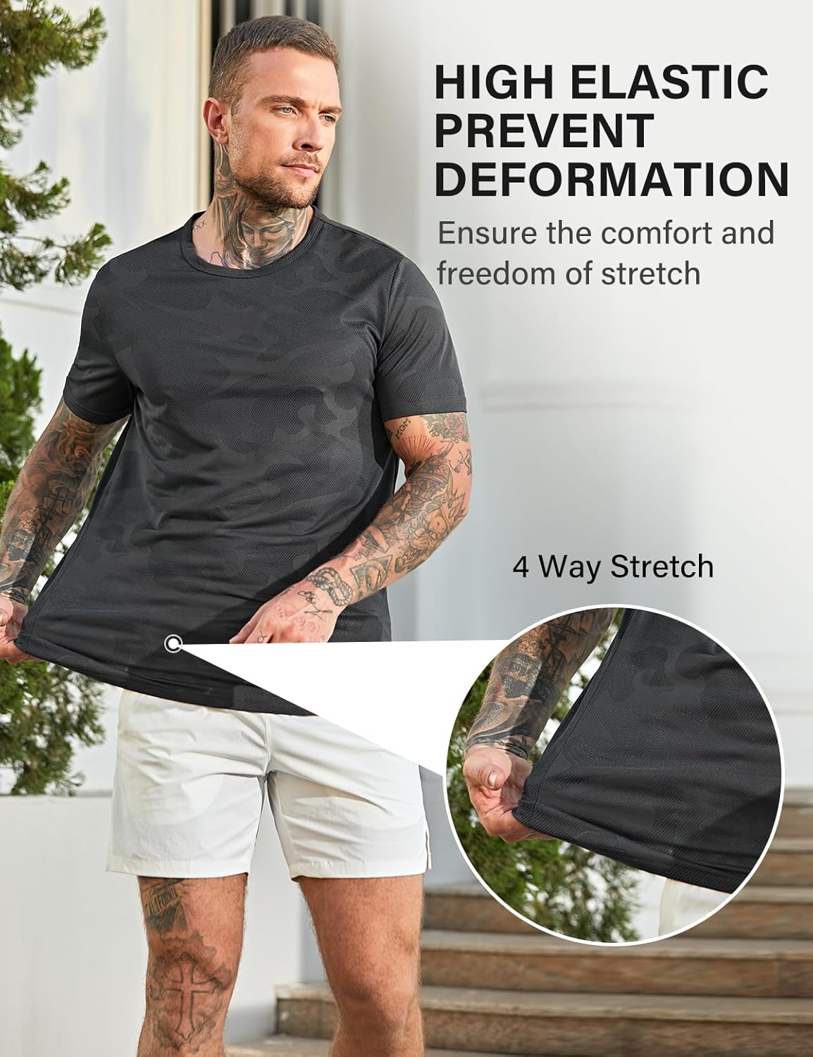 Arjen Kroos Men's Camouflage Jacquard Mesh Performance T-Shirt Ice Silk Moisture-Wicking Active Undershirt 3 Pack