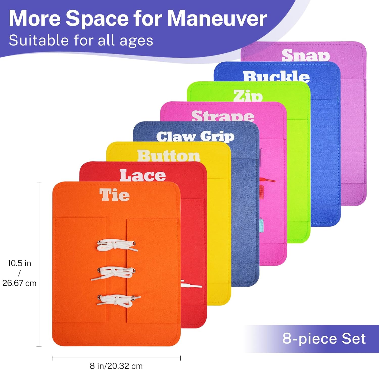 Learn to Dress Boards for Elderly 8-Piece Basic Life Skills Activity Set for Alzheimer's & Dementia Care, Fine Motor Skills Practice