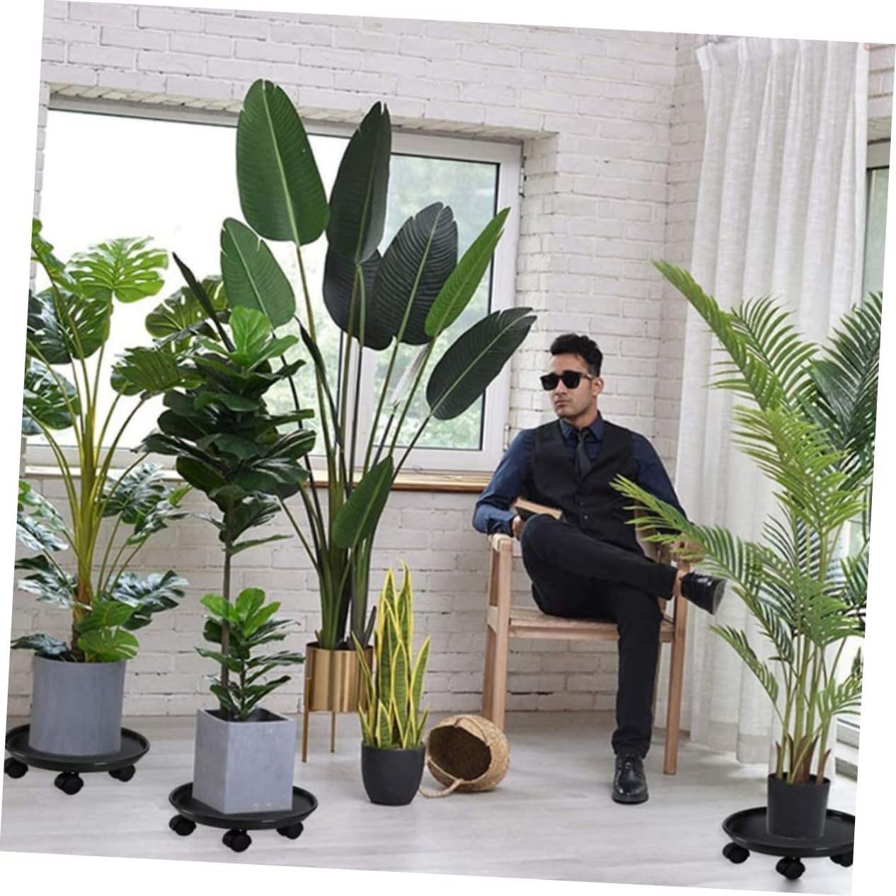 Plant Pot Holder with Wheels Planting Tray Indoor Plant Stands Burlap Wrap for Shrubs