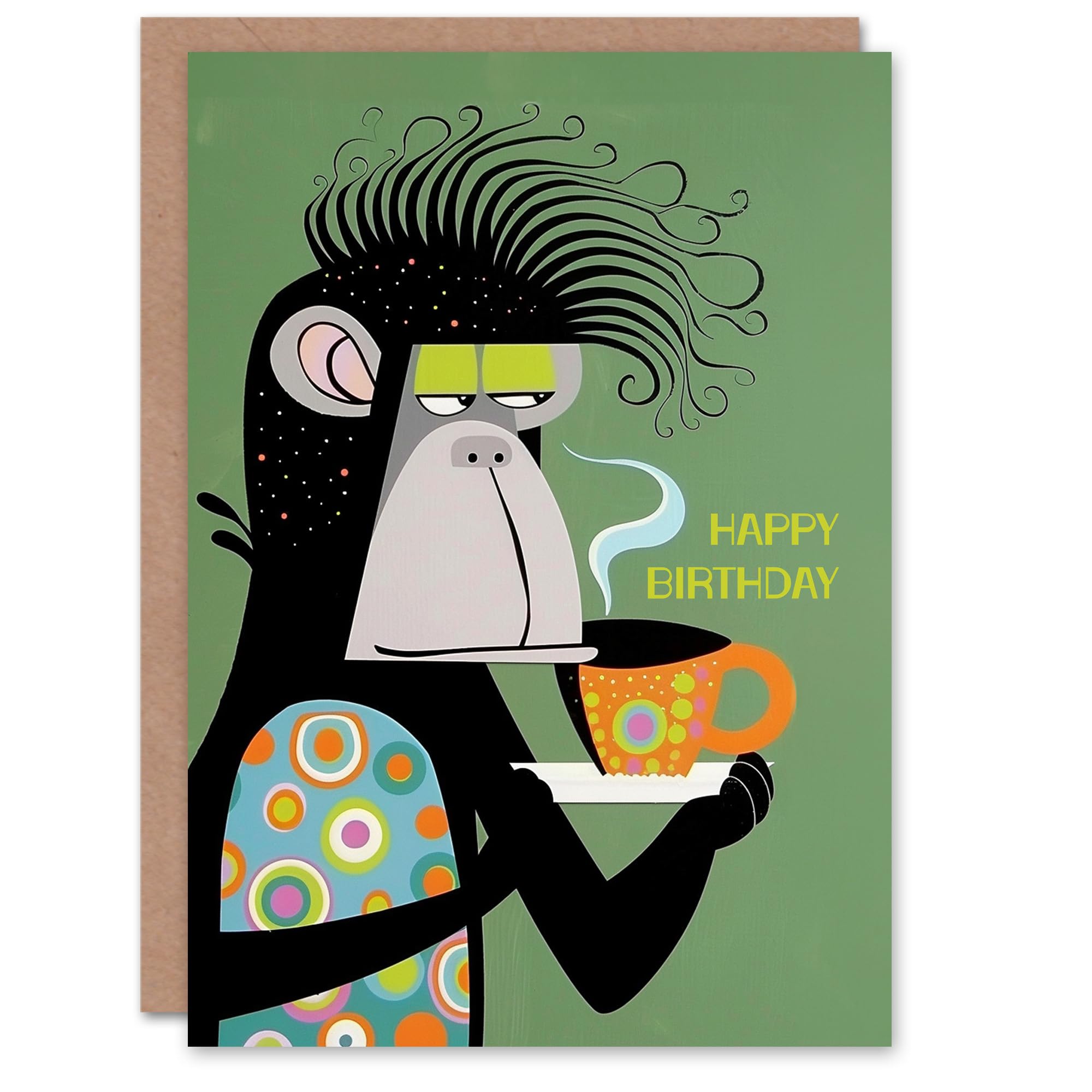 Birthday Card Chimp Monkey Cup Tea Coffee Animal Lover For Him Greeting Card