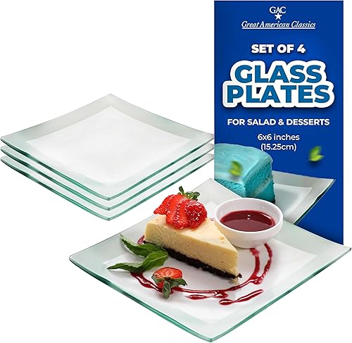 GAC juego elegante de 4 platos para postre de vidrio templado - resistentes a roturas y astilladuras, resistente al horno, seguro para el microondas
