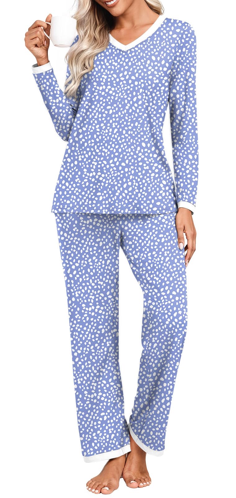 BISHUIGE 2026 Womens Pajama Set 2 Piece Comfy Long Sleeve V Neck Sleepwear With Pockets Ladies Soft Lounge