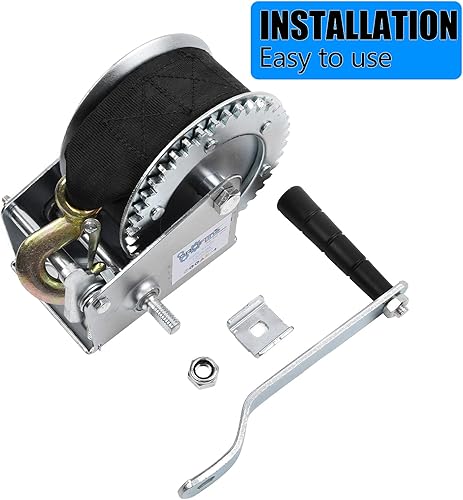 Miniatura 3 de PROFLine Cabrestante de mano de 1200 libras, cabrestante de barco resistente, engranaje de trinquete bidireccional, grúa manual, peso móvil, correa