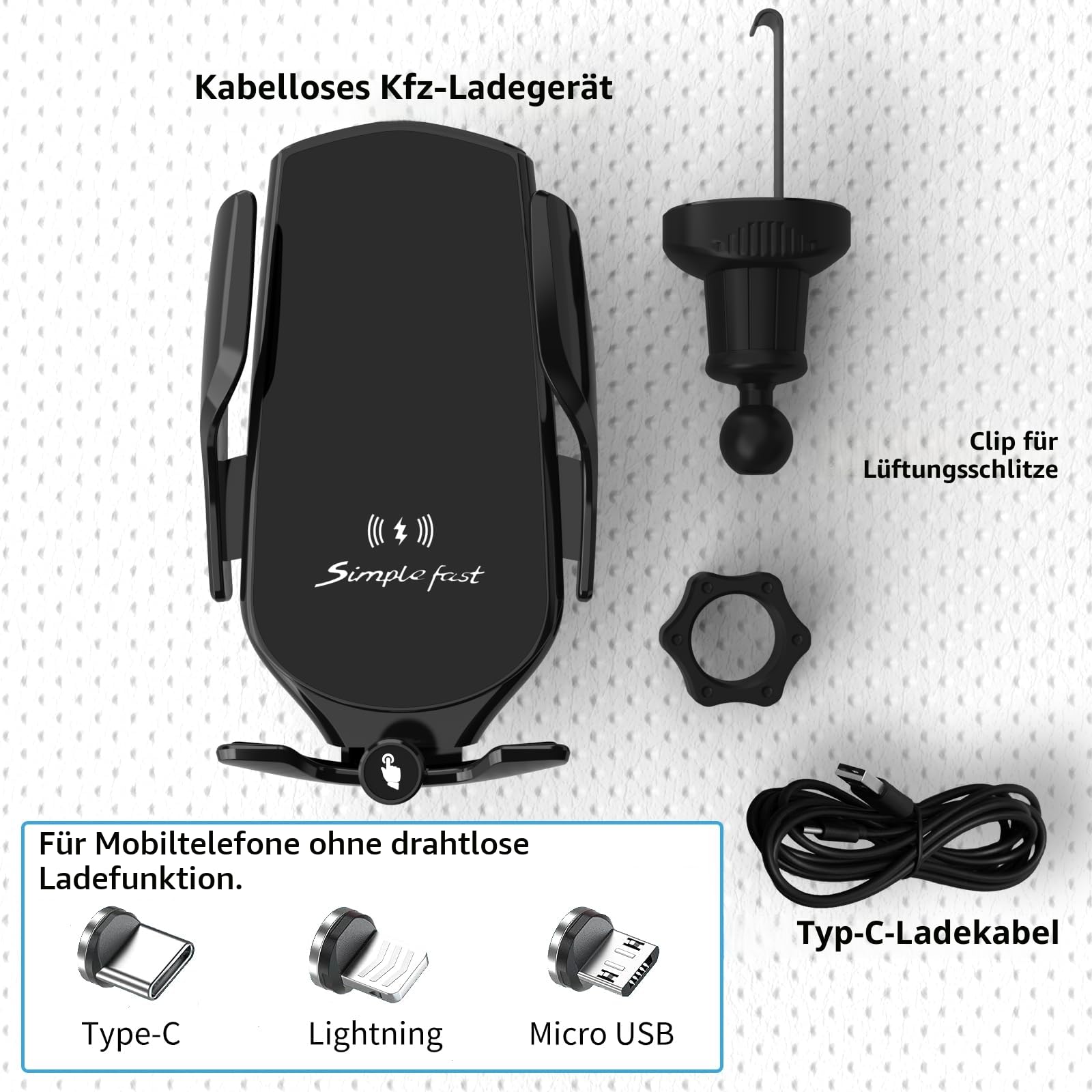 15W Handyhalterung Auto mit Ladefunktion, Automatische Klemmung Qi Induktive Ladestation Auto Kfz Ladegerät Zubehör Fast Wireless Charger Car für iPhone Samsung LG