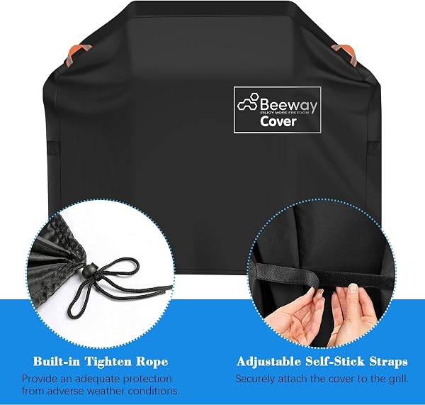 BEEWAY BEEWAY Barbecue Cover, BBQ Grill Cover fits Weber, Brinkmann, Char Broil - Heavy Duty Large BBQ Covers, UV & Waterproof, Rip-proof with Reflective Straps and Storage Bag (132 x 66 x 109cm) in use