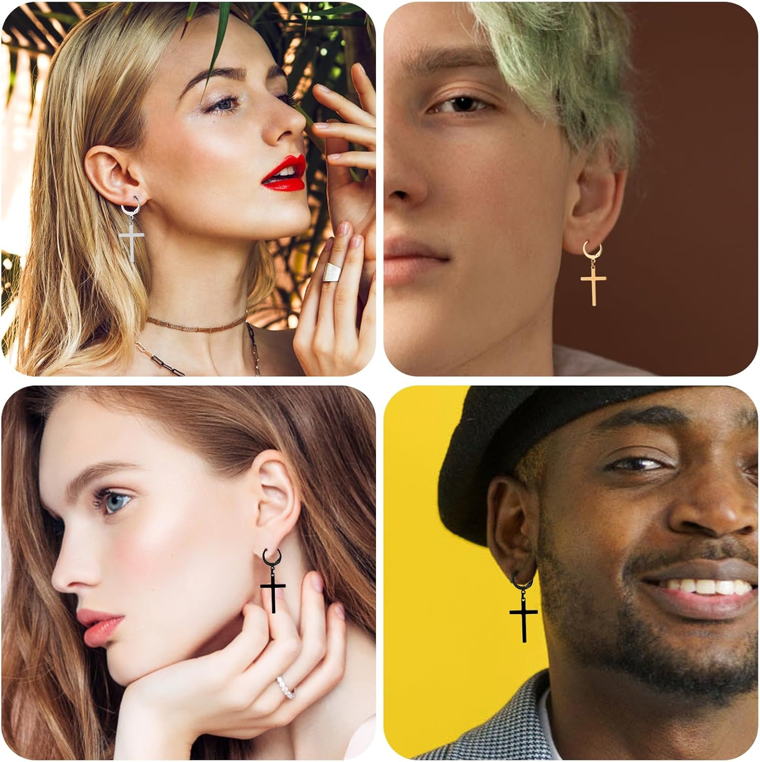 6 Pairs Cross Earrings, Stainless Steel Pendant Cross Earrings Trendy Simple Hoops Dangle Earrings for Men Women Jewelry Gift (Silver, Black, Gold) - Image 7