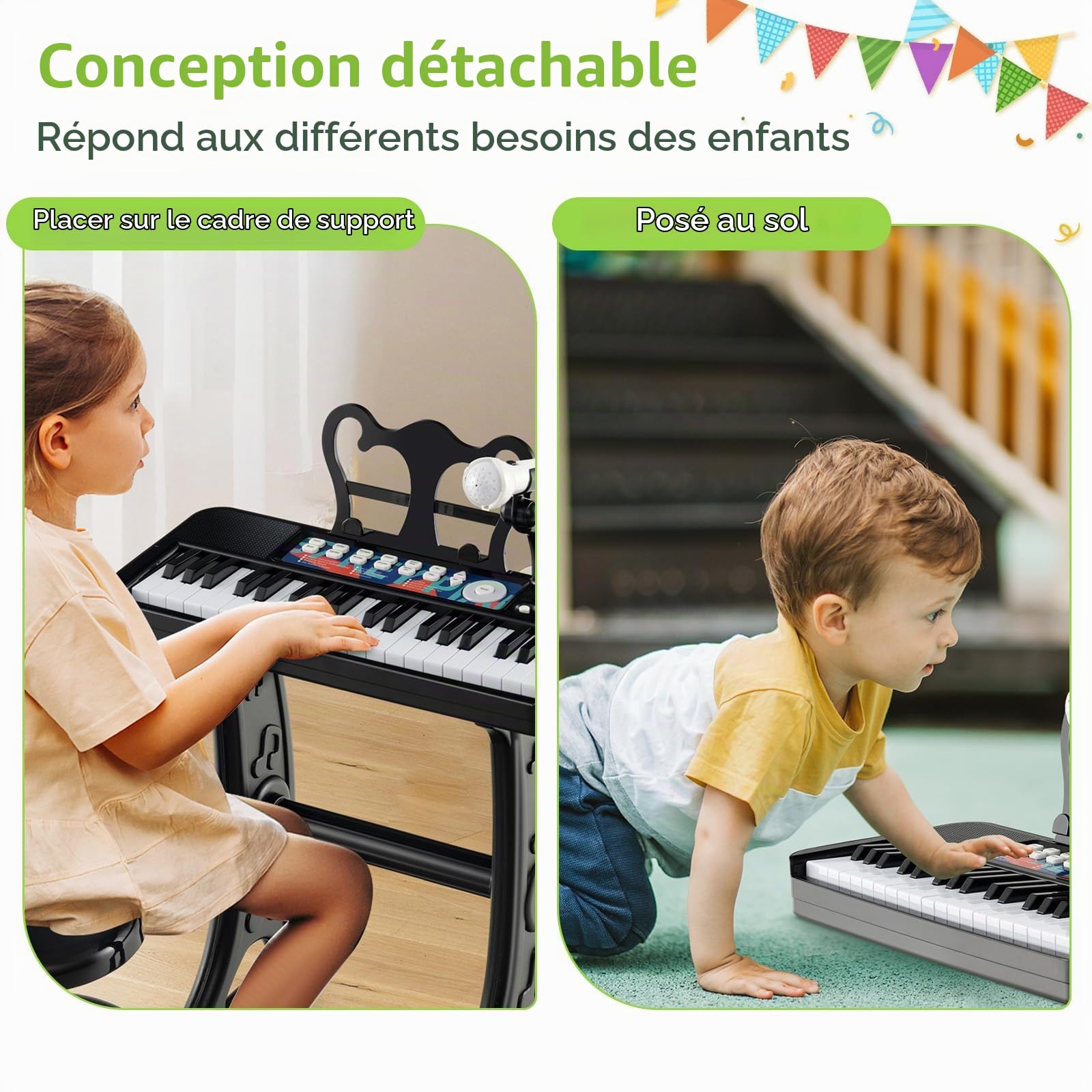 KOMFOTTEU Clavier 37 Touches pour Enfants, Effets sonores+Microphone, Noir