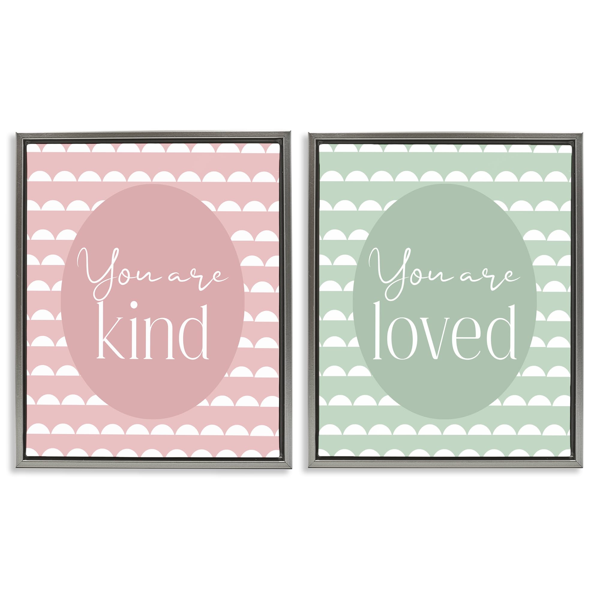 Stupell Industries 'Pastel Kind & Loved', 2pc Floating Frame Art Set 2, Gray, 17 x 21 Inches, Easy to Hang and Sturdy, Made in USA, by Christine Simpson Art