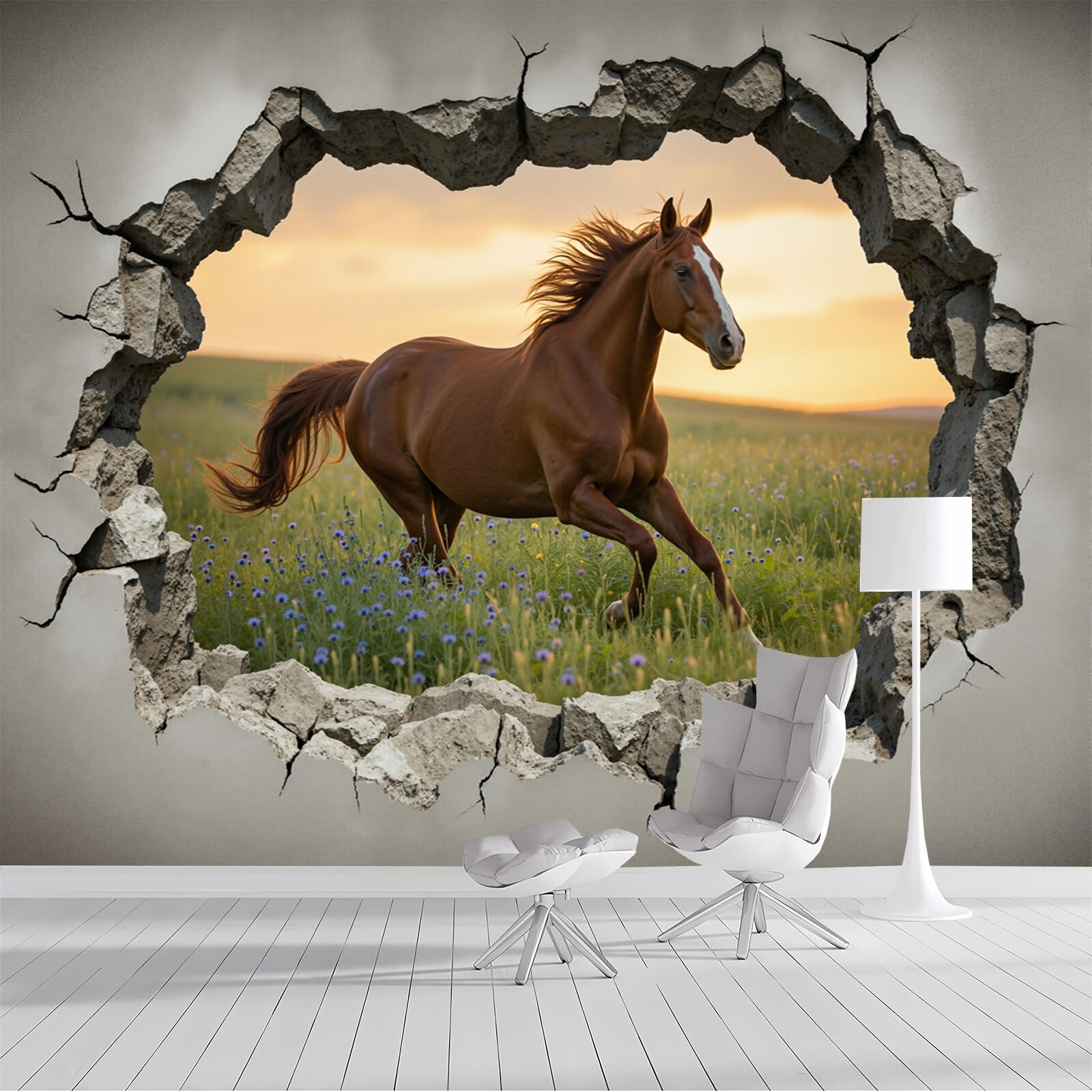 Papel pintado panorámico de caballo realista para decoración de pared en salón de 200x140 cm