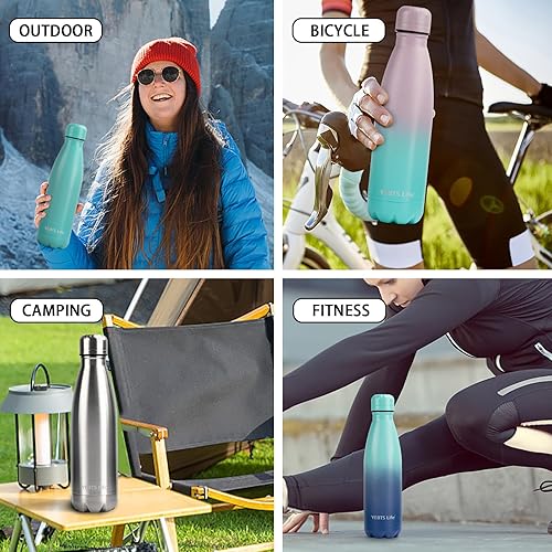 Miniatura 6 de Botella de agua aislada, paquete de 2 botellas de agua de acero inoxidable de 17 onzas con tapa con popote, botellas de agua deportivas de metal