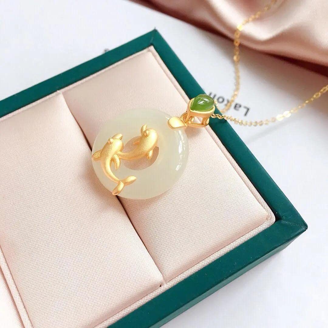 Nuova catena di sicurezza ciondolo bicolore oro rosa ciondola perline