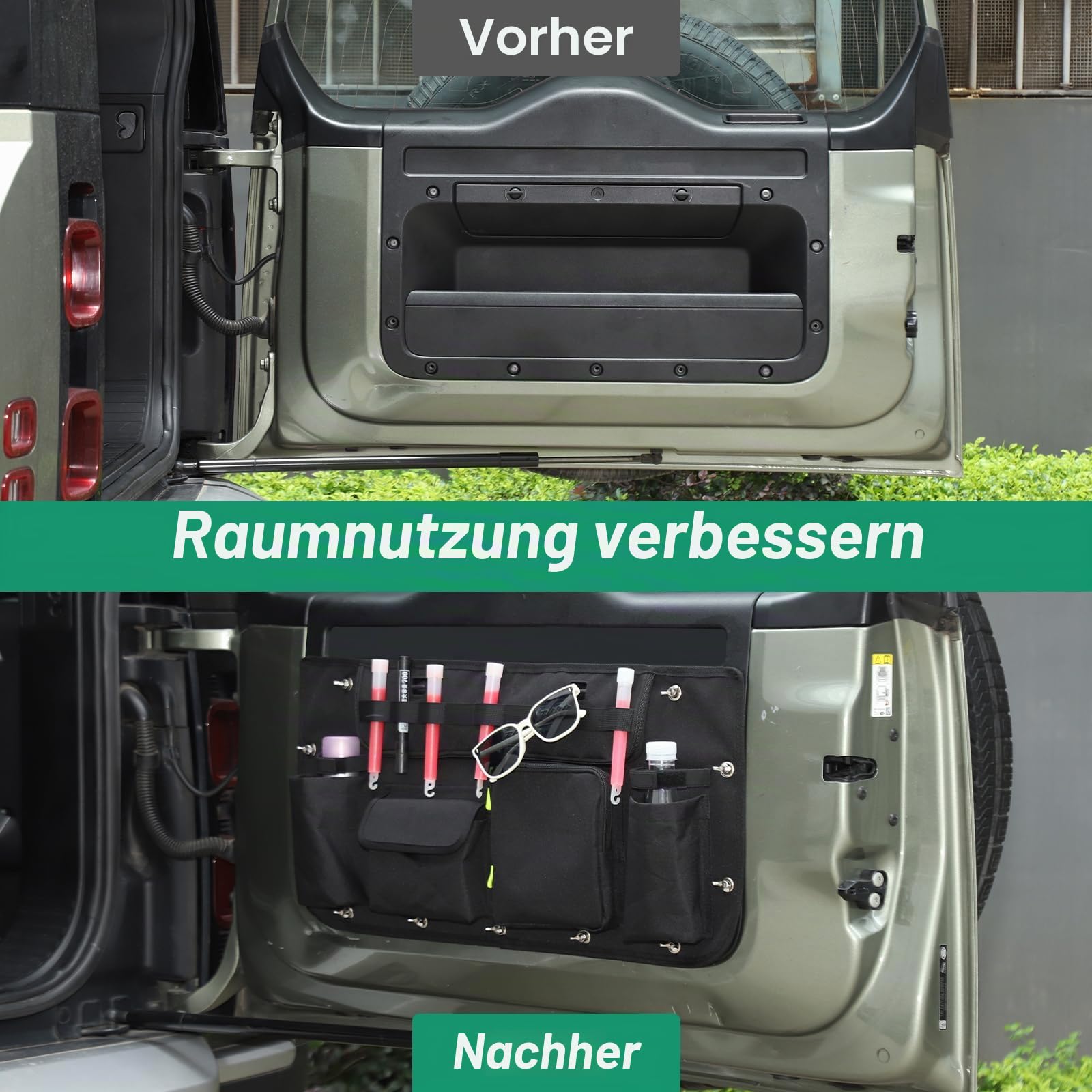 Auto Hecktür Hängetasche, Kofferraum Organizer Kompatibel mit Land Rover Defender ab 2020 | 1 Stück | Praktische Aufbewahrung, platzsparend | passgenau für Innenausstattung