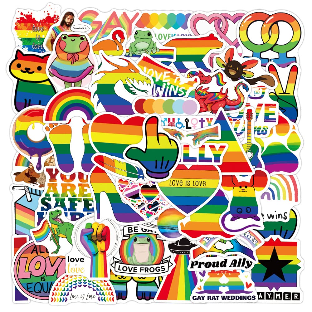 MOGADEE® Pride Sticker, LGBTQ Sticker Set di 53 adesivi per bicicletta Pride, adesivi in vinile impermeabili, per auto, moto, biciclette, snowboard, bagagli, laptop