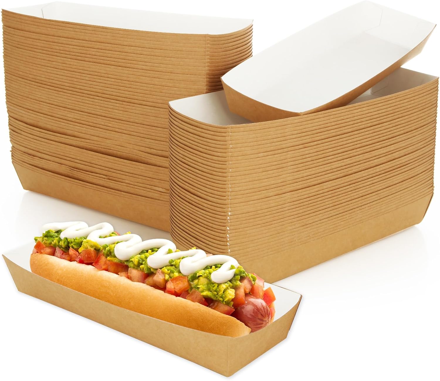 YOUNTHYE 200PCS 8 Inch Hot Dog Trays Disposable Paper Food