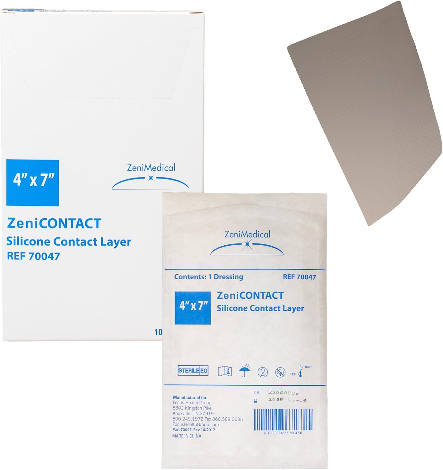 ZeniContact (4" x 7") Silicone Contact Wound Dressing, Sterile, 100% Open Mesh Non-Adhering Dressing, Can be Cut to Shape, Flexible & Soft, Primary Dressing, 10/Box