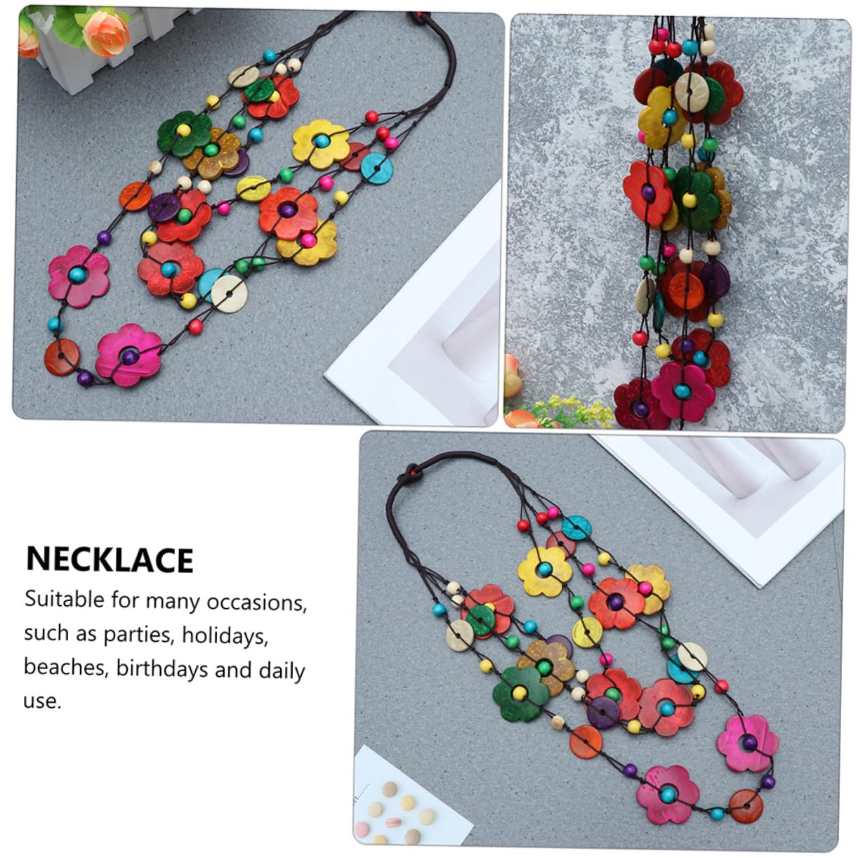 6pezzi Collana Etnica Bohemia Di Cocco Con Perle Colorati Per Occasioni Speciali e Festività