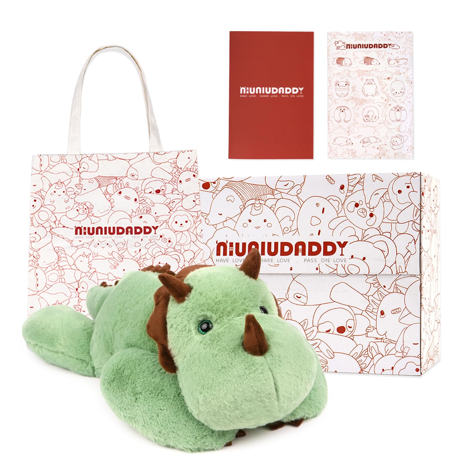 Niuniu DaddyNiuniu Daddy Dinosaur Study Buddy Weighted Stuffed Animals, 3.5lb Weighted Dino Plushies Toy for Adult Kid, 24‘ Stuffed Dinosaur Plush Pillow as Gift for Valentine Birthday Include Bag Stickers Card