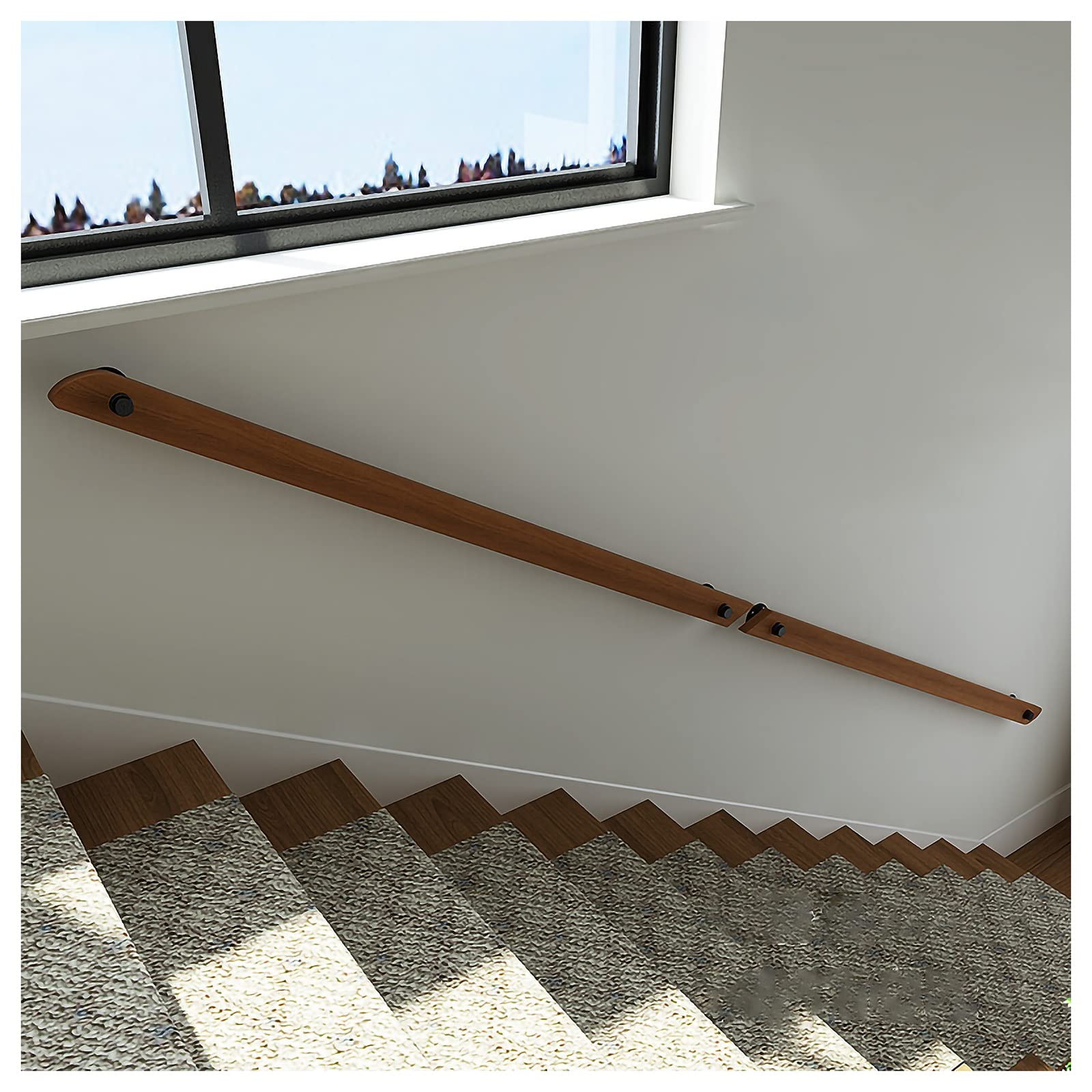 Main courante d'escalier en bois véritable MObyat avec supports métalliques complets