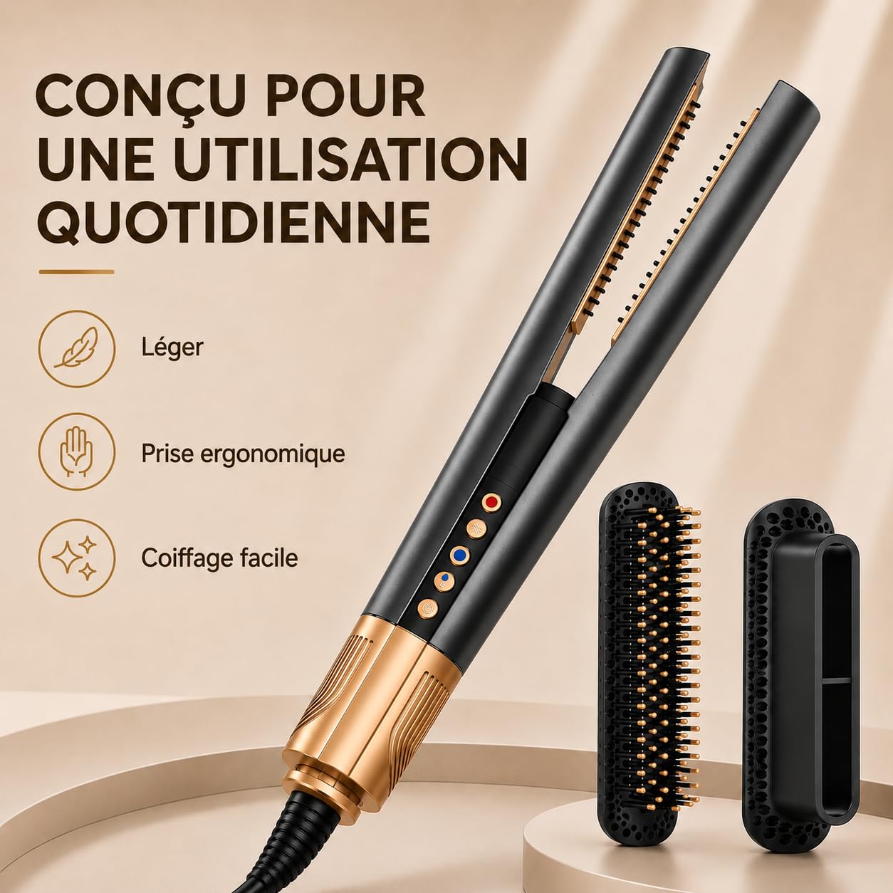 Golden Goods Airloop Lisseur Cheveux & Sèche-Cheveux 2 en 1, Fer à Lisser à Air Ionique, 150 Millions d’Ions, Cheveux Mouillés et Secs, Séchage et Lissage Rapide, Sans Dommage Thermique