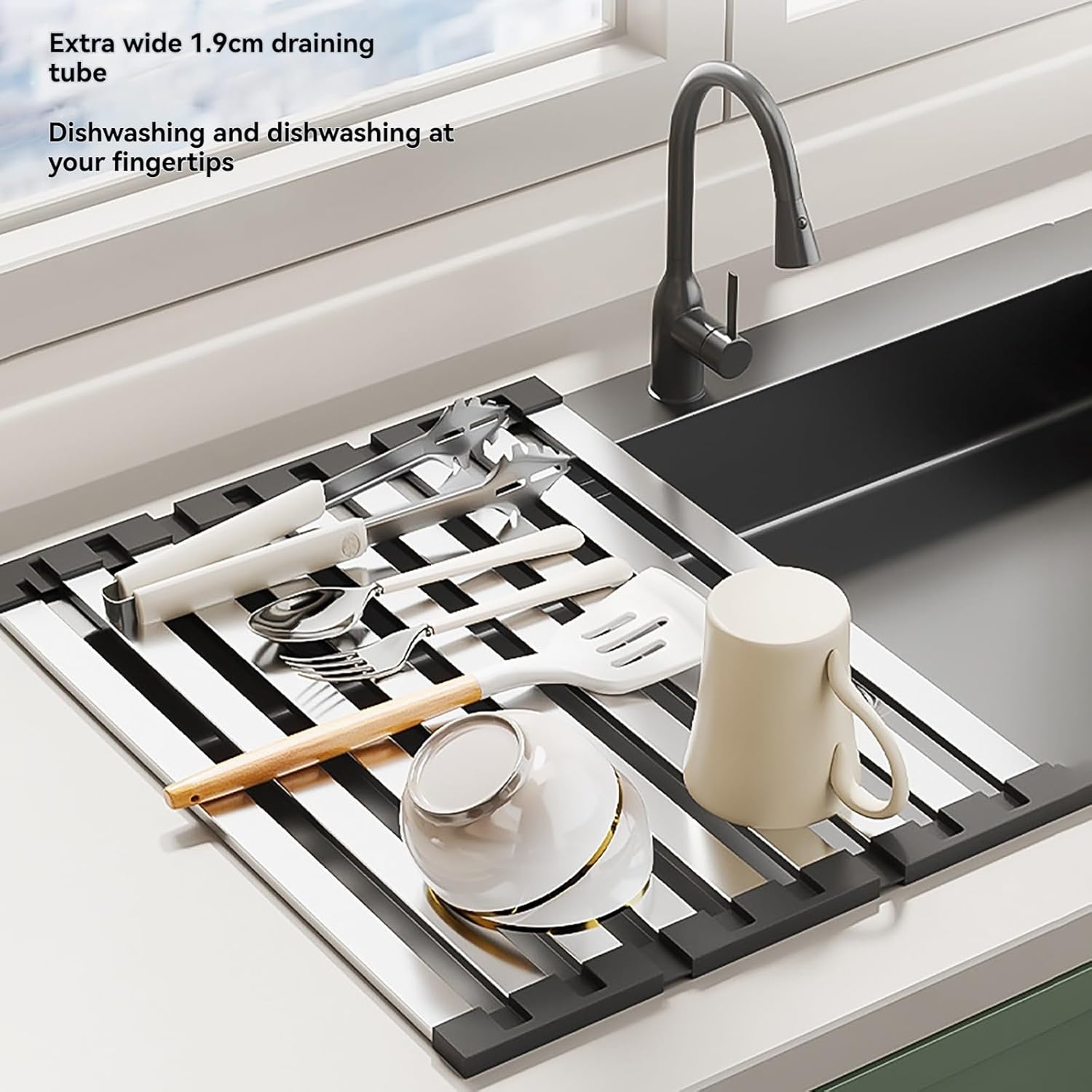 Folding Dish Drying Rack, Over The Sink Dish Drying Rack Kitchen Dish Drainer, Countertop Sink Rack Mat Dish Drying Rack(17.7 * 12.8inch)