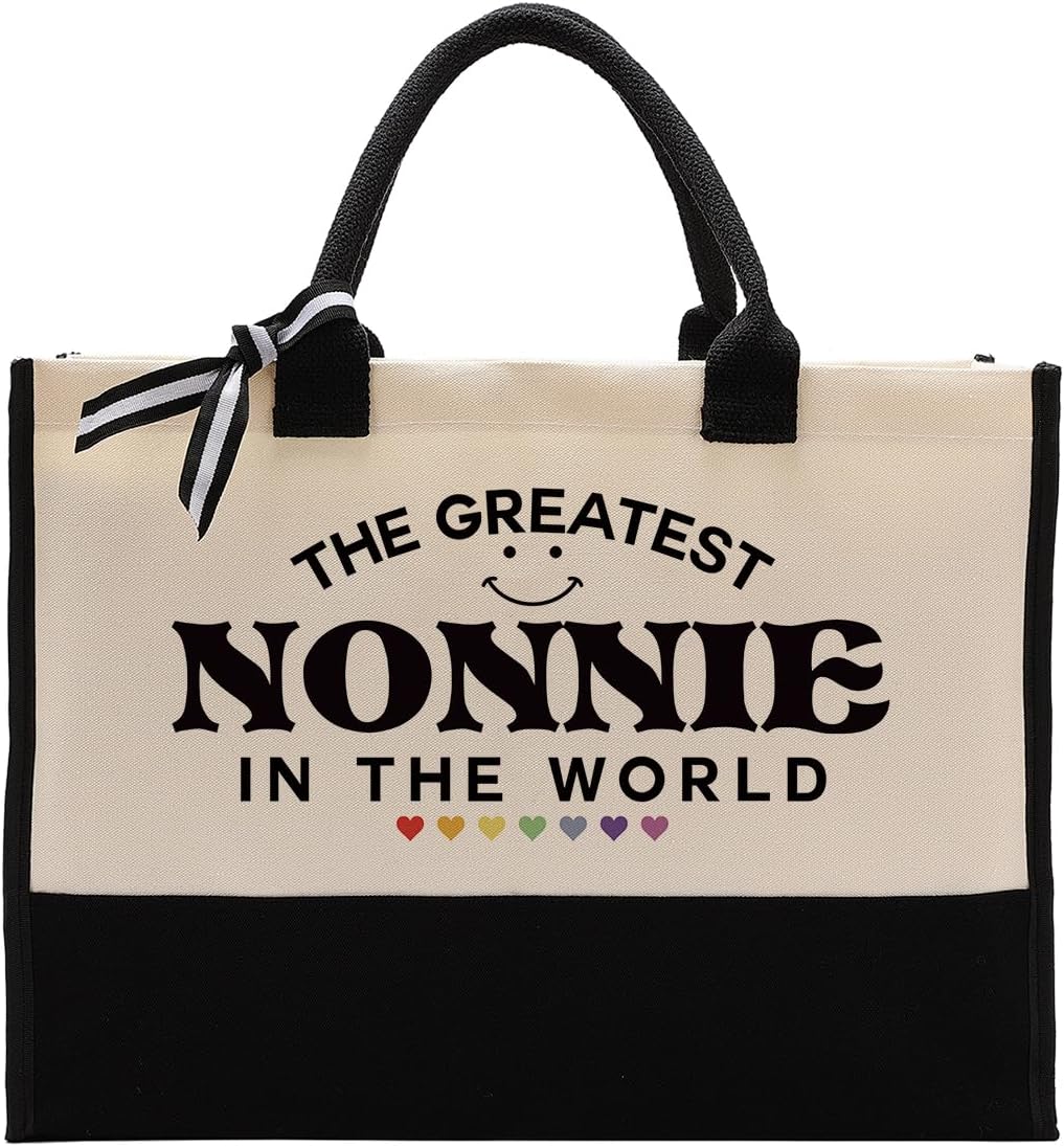 EDCTO Nonnie Tote Bag Gift, The Greatest Nonnie In the World, Nonnie Gift Utility Tote, Cotton Canvas Tote Bag, Canvas Tote Bag for Gifting, Inspirational Gift, Mother's Day Birthday Gift for Nonnie