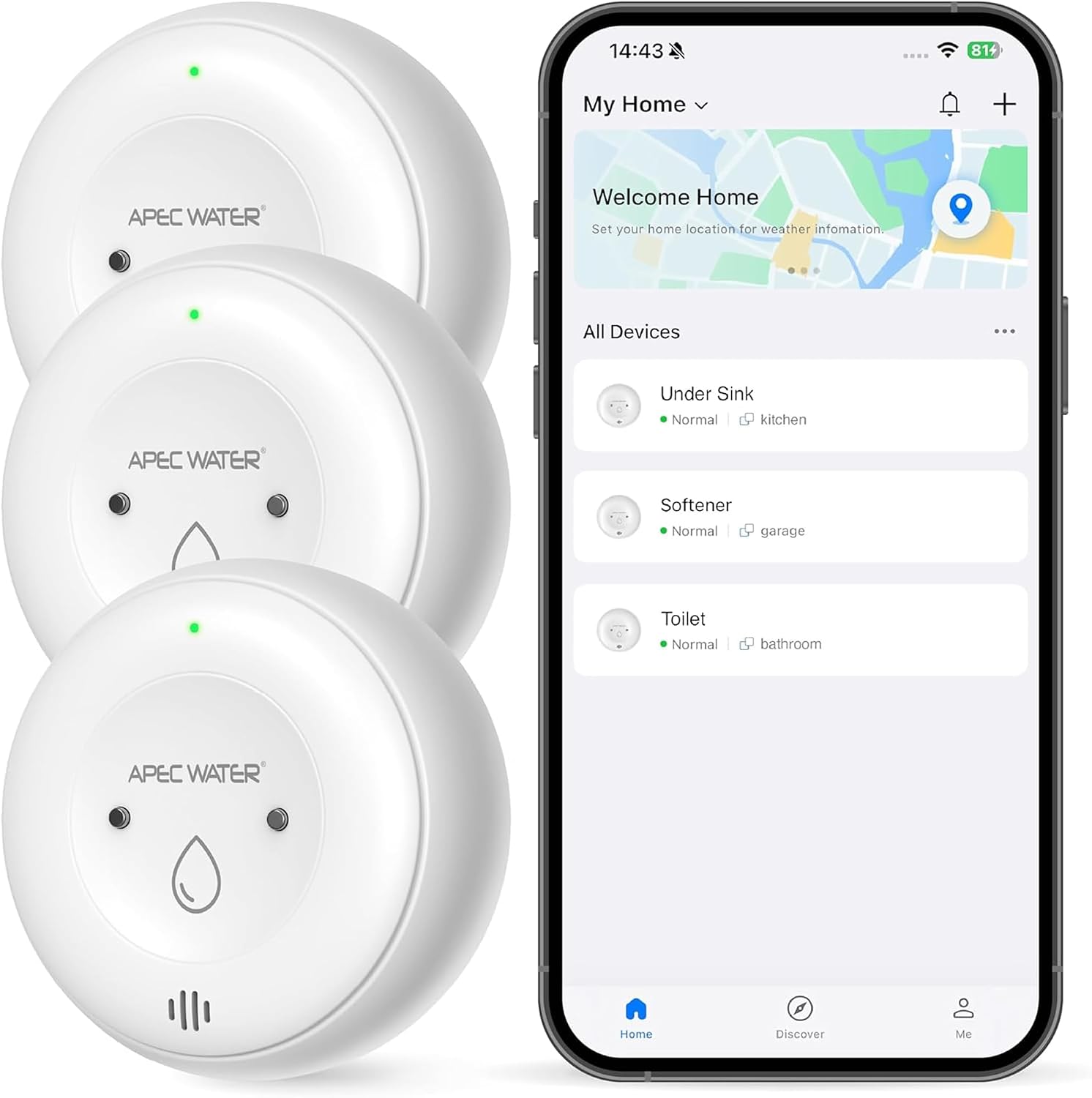 APEC Water WiFi Water Leak Detector, Dual Sensor, Pack of 3