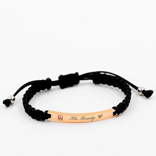 Miniatura 5 de Uloveido Juego de pulseras hechas a mano con placa de identificación de acero inoxidable de titanio para él y ella