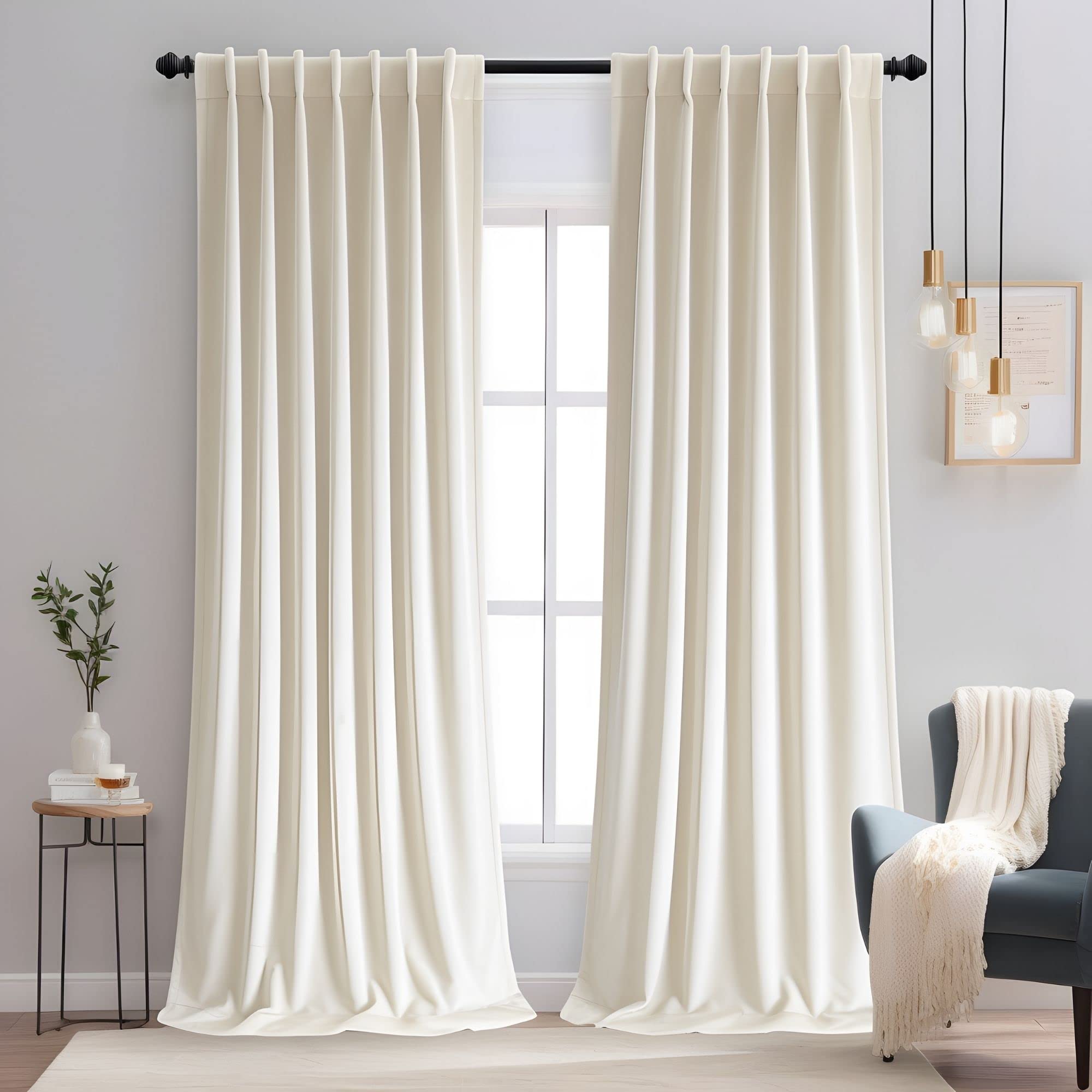 Aljctns Ivory Velvet Curtains 84 inches Luxury 50% Blackout Velvet Curtains for Bedroom Living Room,Thermal Insulated Super Soft Window Drapes Rod Pocket & Back Tab, 52" W x 84" L, 2 Panels Set โ image 1