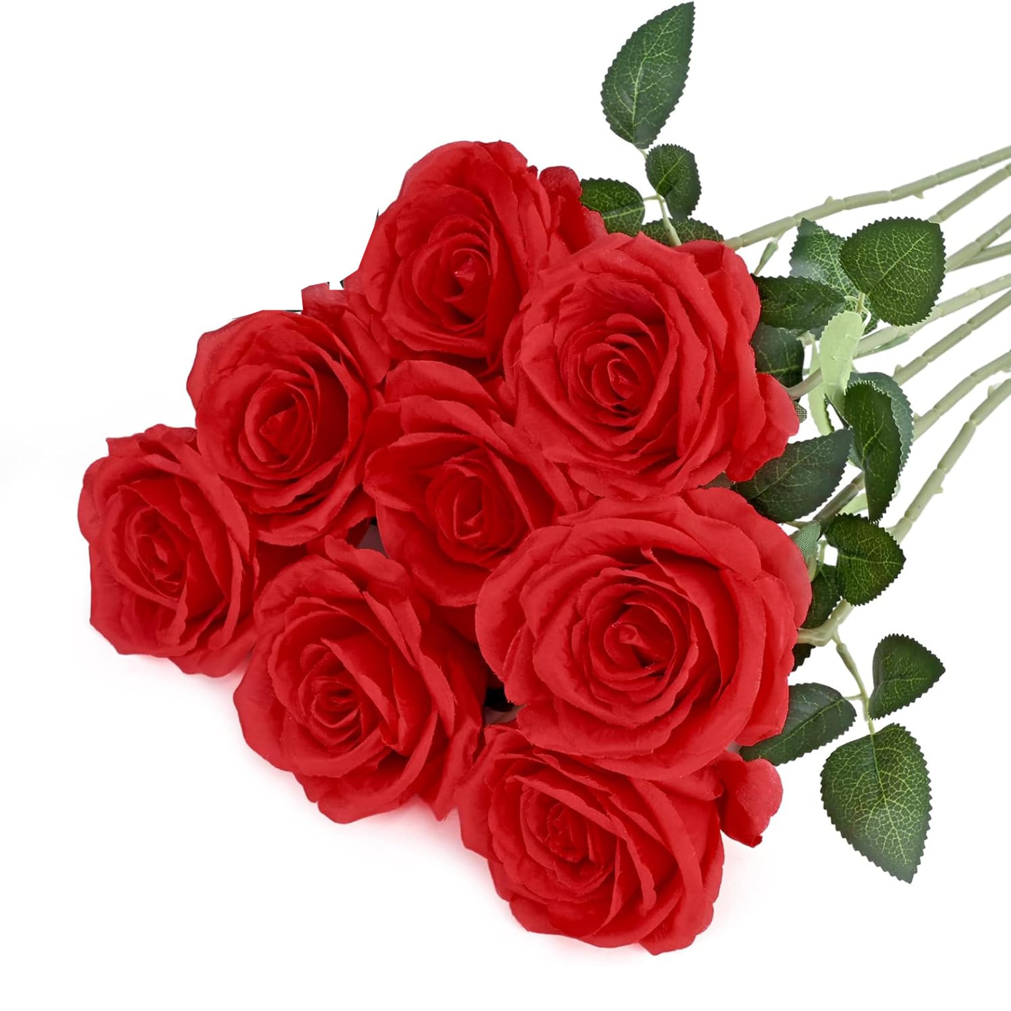 WLHFDC 10Pcs Red Artificial Roses,19.68''Fake Roses Artificial Flowers,Realistic Flower Wedding Bouquet,Single Long Stem Fake Plastic Stems for Arrangement Wedding Table Centerpiece Party Home Decor