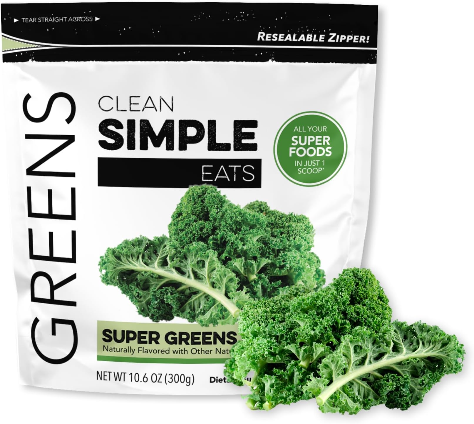Clean Simple Eats Super Greens Powder, Naturally Flavored Greens Powder with Chlorella, Spirulina, Superfoods & Prebiotic Fiber, No Artificial Ingredients, Gluten Free, Classic Greens Flavor, 30 Srvgs