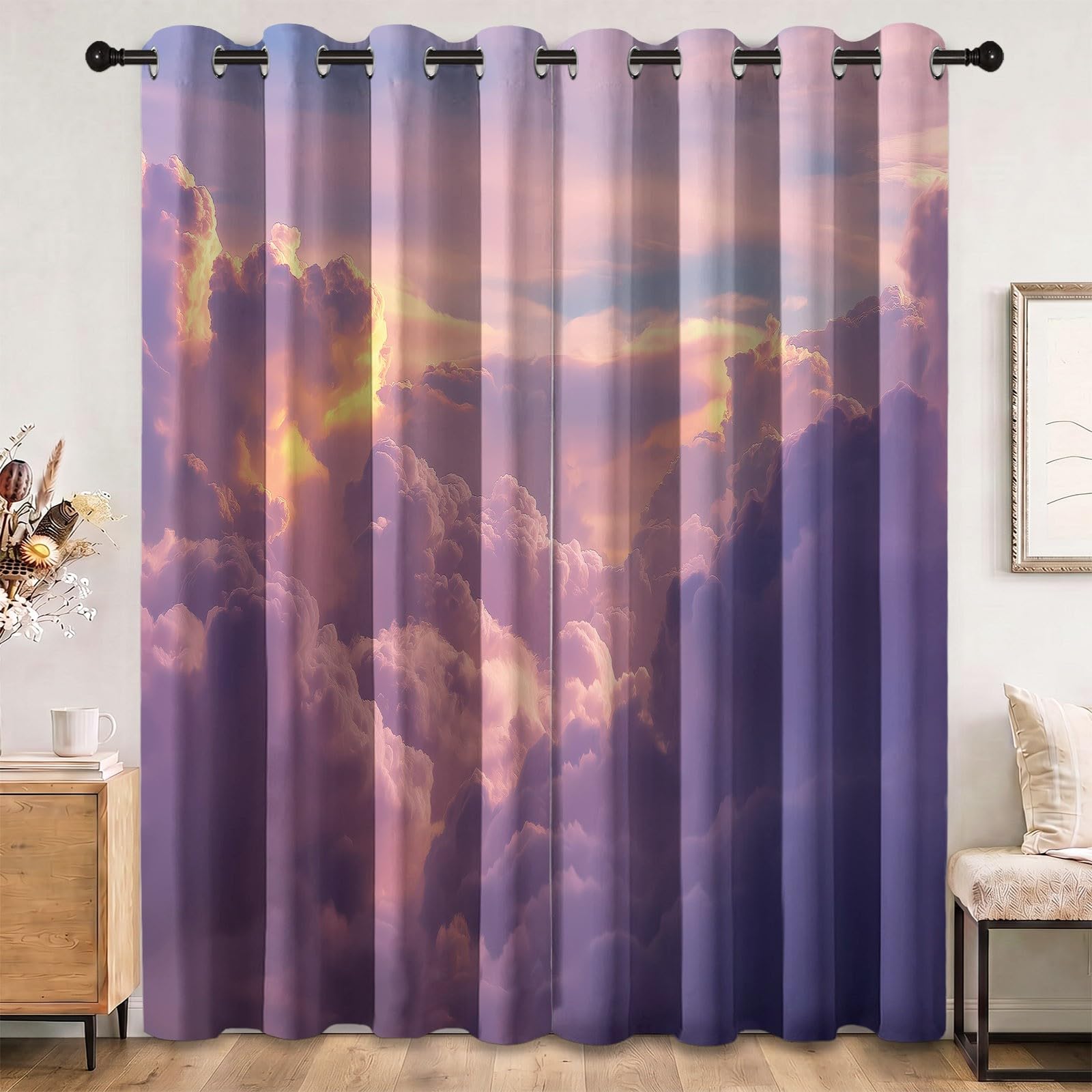 Rosa Vorhang Abdunkelnd mit Ösen, Ösenschal Vorhänge Weltall Wolke Abenddämmerung & Wolken H200 x B70 cm (2er Pack) für Schlafzimmer Blickdichte Gardinen, Thermovorhang gegen Kälte